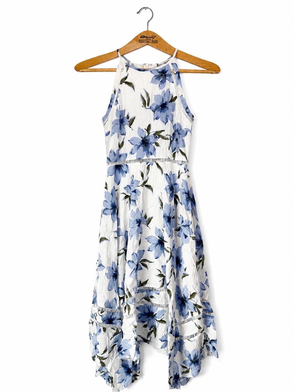 Lulus‎ Zahara Floral Midi Dress Size S Blue White Casual Flowy Wedding Guest